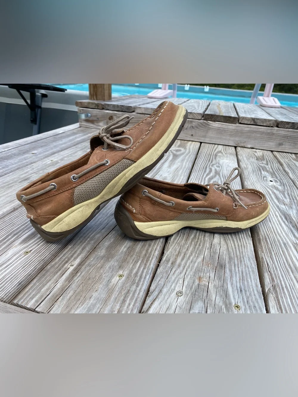 Sperry Chestnut Brown Leather Boat Shoes with Cream Midsoles